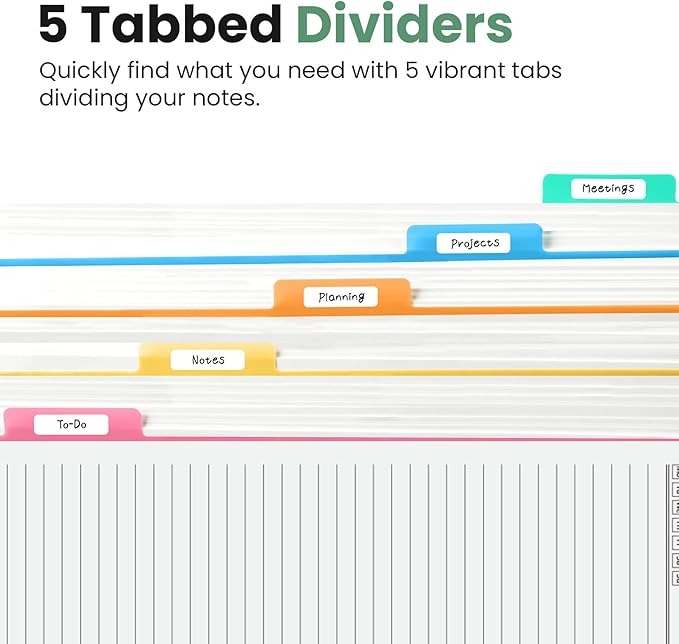 Hardcover Spiral Journal Notebooks for Work With Removable Dividers & Tabs, 8.5"x11" 5 Subject Notebook for Note Taking & Organizer, A4 College Ruled Lined Journal for Women & Writing, Blooming Symphony, 280 Pages