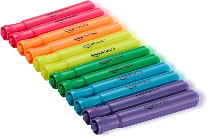 Amazon Basics Highlighters 12 Pack, Assorted Colors, Chisel Tip,Bible Highlighter,Office and School Supplies