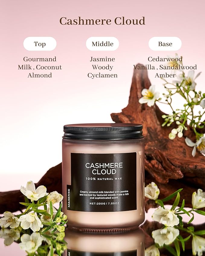 M&SENSE Creamy Almond Milk Scented Candles, Organic Natural Soy Wax Clean Non Toixc 7.05oz 50 Hour Slow Burning Candle for Bedroom Kitchen Home Decor, Housewarming Gifts for Women Men