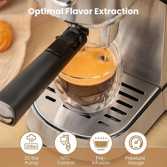 Gevi Espresso Machine 20 Bar with Portafilter for Nespresso Original Capsules and Coffee Powder, Professional Espresso Maker with Milk Frother for Cappuccino, Latte, Compact Espresso Coffee Machine