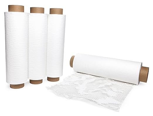 IDL Packaging 15.25" x 300' Refill Roll (Pack of 4) for MP-300W HexcelWrap Honeycomb Packing Paper Station, White - Natural Kraft Paper with Interlocking Slit Design for Shipping and Moving