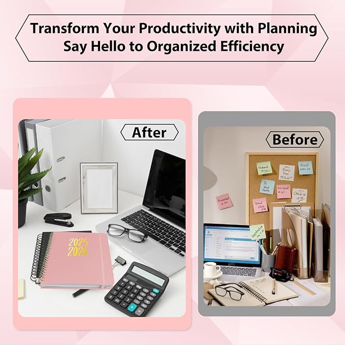 Planner 2025-2026, July 2025 - June 2026 Daily Weekly and Monthly Calendar Planner Book with Tabs, Notes Pages, Inner Pocket, Spiral Schedule Agenda A5 Notebook for School, College, Work-PINK