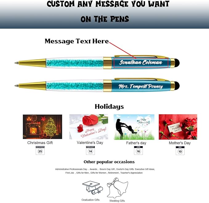 Personalized Pens Bulk Custom Customized Pen with Stylus Free Engraving Ballpoint Pens Set with Your Name Text for Business Women Men Graduation Wedding Christmas Gift 12pcs/Pack