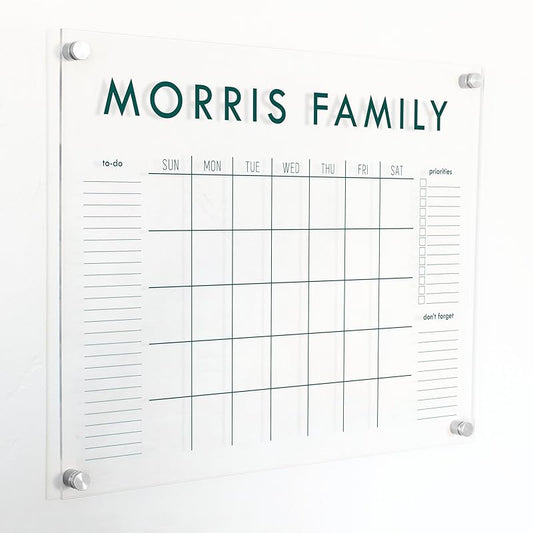 Personalized Clear Acrylic Calendar for Wall, Calendar Whiteboard for Wall, Dry Erase Wall Calendar, Wall Calendar Organizer System for Home (Block, Jade, 23"W x18.5"H)