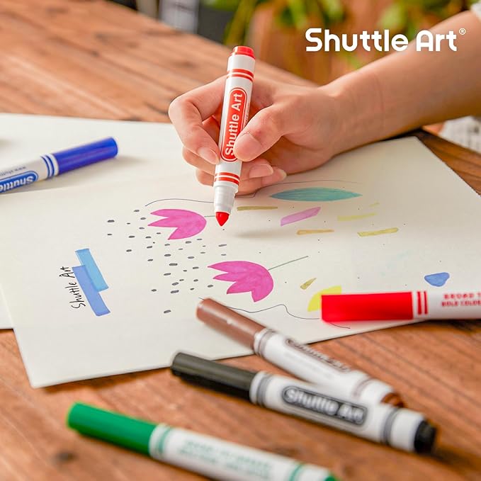 Shuttle Art 304 Pack Washable Markers, 8 Colors Broad Line Markers, Separate Pack of 38, Conical Tip Marker Bulk with a Box, Home Classroom School Supplies for Toddlers Kids Adults Students Teachers