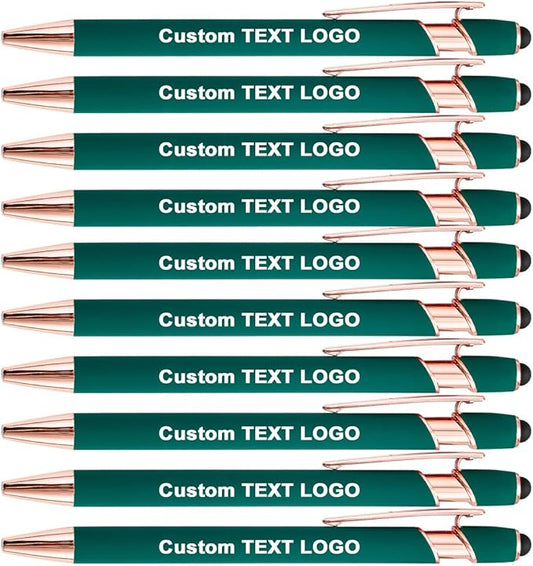 Custom Engraved Ballpoint Pens Bulk, Personalized with Name/Logo, Black or Blue Ink, Smooth Writing for Office, School, Business, Church, Reunion 50 Pcs Green