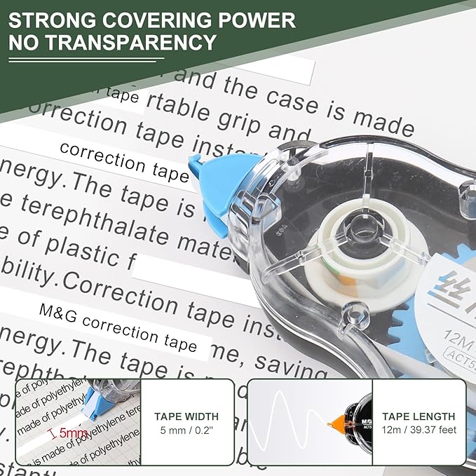 M&G 6Pcs 39 Ft Tape, Correction Tape Tear Resistant Whiteout Tape Easy to Use Instant Bulk Cool Transparent Dispenser for Classroom Office, Black