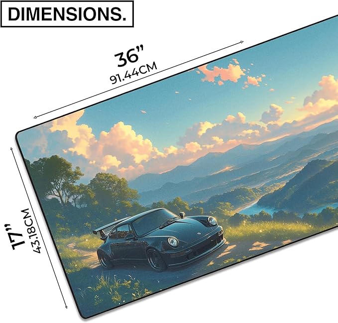 MPCO. Manga Motors Large Gaming Desk Pad - 36" x 17" Aeroglyde Fabric Porsche-Blue Desk Mats - Non-Slip, Washable, Smooth Glide for Precision Gaming & Work