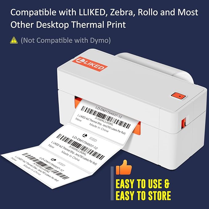 L LIKED 4" x 2" Direct Thermal Labels, Permanent Adhesive Barcode Shipping Labels & Compatible with Rollo, Zebra and other Desktop Printers (12 Rolls, 9000 Labels)