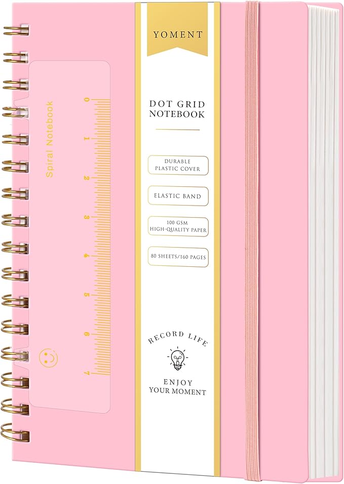 Dot Grid Spiral Notebook A5 Spiral Bullet Dotted Journal 160 Pages Thick Dot Paper Notebooks Plastic Hardcover Spiral Notebook 5x7 Wire Bound Notebooks for Note Taking School Office Supplies,Pink