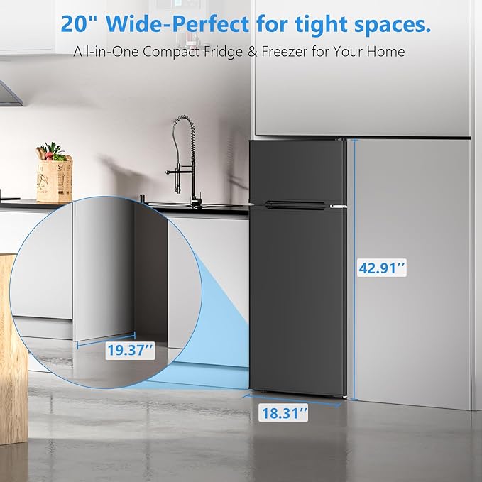 4.5 Cu.Ft Mini Fridge with Freezer, 2 Door Compact Refrigerator, Small Fridge with Adjustable Thermostat Energy Ultra Quiet, Mini Fridge Removable Glass Shelves for Bedroom Office Dorm Black