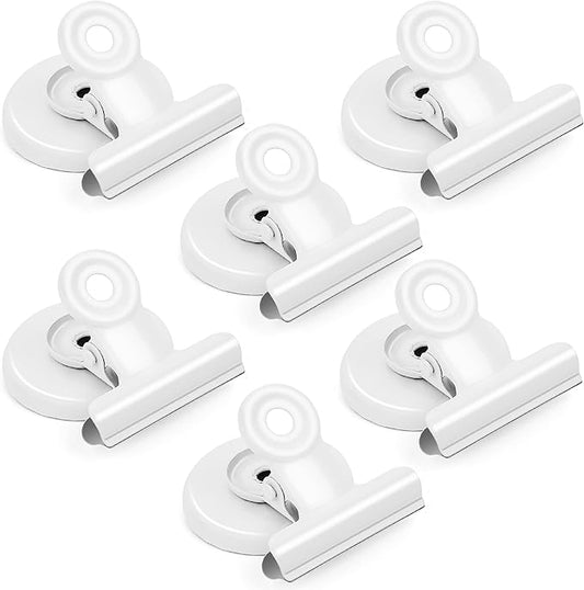 Grtard 6 Pack Magnetic Clips Heavy Duty, Magnet Clips for Fridge, Refrigerator Magnets, Strong Magnetic Clip,Scratch Free Magnets with Clip for Refrigerator, Whiteboard, Classroom, Locker(White)