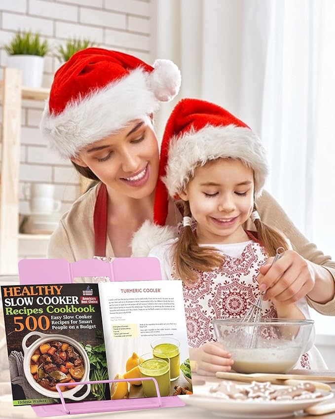 MSDADA Book Stand Metal Reading Rest Book Holder Adjustable Cookbook Documents Holder Bookstands for Textbooks Christmas Gifts for 6 7 8 9-16 Girls and Boys, Birthday Gifts for Girls Kids Mom (Pink)