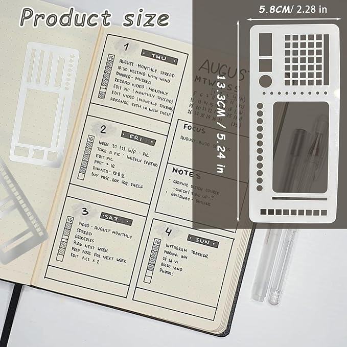 Handmade Flexible Record Template,3PC Stencils Drafting Tools,Reusable Templates Planner Stencils for Journaling Checklist/Habit Trackers/Task Lists/Daily Planning (#A)