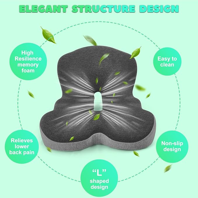 Buttocks Cushion for Office Chair Memory Foam Seat Pad for Butt Support Tailbone Relief Ergonomic Chair Cushion for Home Car Travel or Work (Classic Black)