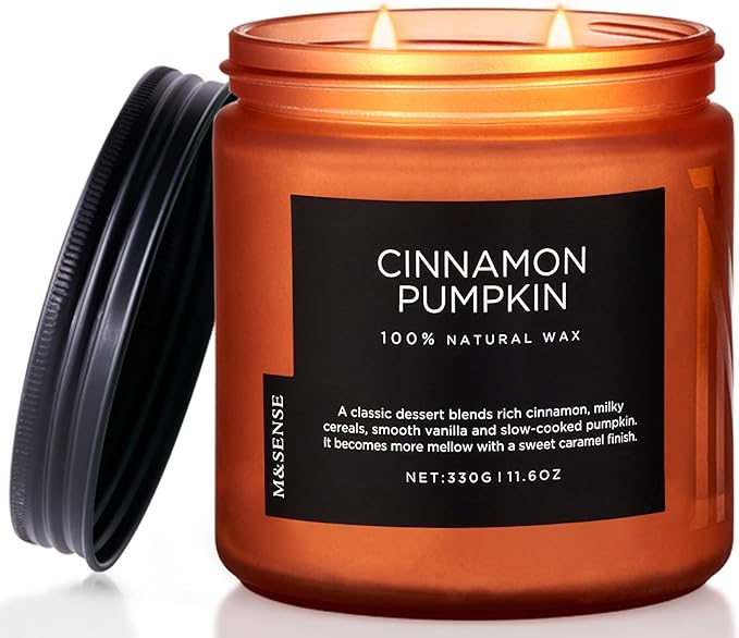 M&SENSE Cinnamon Pumpkin Fall Scented Candles for Home, 11.6oz Soy Natural Candles 70 Hours Long Lasting Slow Burning Autumn Candle Gifts for Thanksgiving