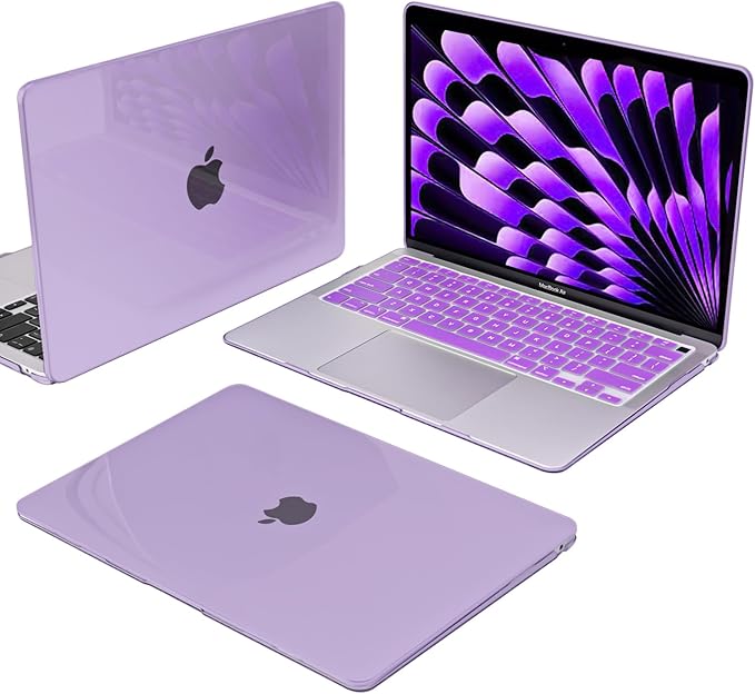 Compatible with MacBook Air 13 inch Case 2021 2020 2019 2018 M1 Chip A1932 A2179 A2337, Plastic Hard Shell Case Keyboard Cover Screen Film Dust Plug for MacBook Air 13 M1, Crystal Purple