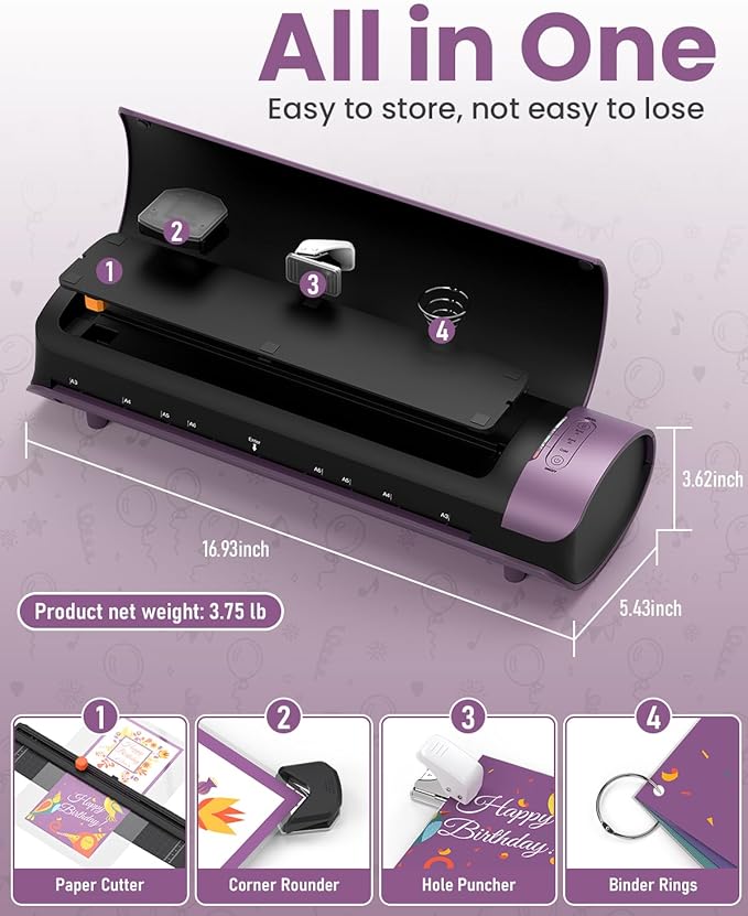 Office Presentation Laminator Machine 11x17 with Laminating Sheet A3/A4/A5, 3/5 Mil Thermal Cold Laminating Machine 13 inch Wide, 60s Warm-Up Lamination Machine, Personal Laminate Machine (Purple)