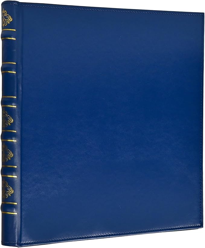 Vintage Hardback 3 Ring Binder 1 Inch, Professional Leather Binder 3 Ring, Three Ring Binders Fits 8.5" x 11", D Ring Binders for Photo Album, Home, School and Office Supplies- Blue