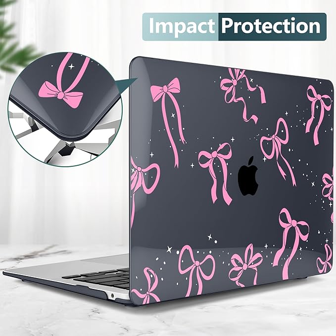 DONGKE Compatible with MacBook Air 13 inch Case 2021 2020 2019 2018 Release A2337 M1 A2179 A1932 with Retina Display & Touch ID, Plastic Hard Shell & Keyboard Cover - Bows & Star