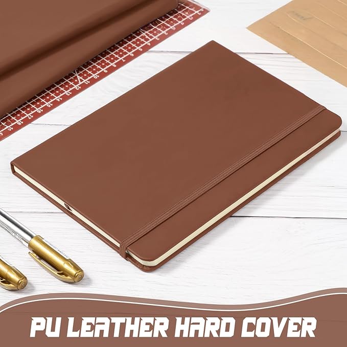 Honoson 20 Pack Lined Journal Notebooks A5 Hardcover Executive Notebook 5.5" x 8.3" PU Leather Wide Ruled Journals Bulk with Elastic Band for Home Business Office School Supplies(Brown)