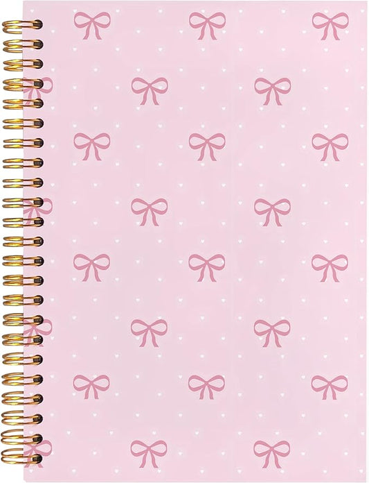 BearCake Coquette Pink Bow Notebook Journal, Preppy Cute Bow Journal for Women Girls, Pink Cute Office Supplies, Girly Aesthetic Hardcover Spiral Notebook 5.5x8.3