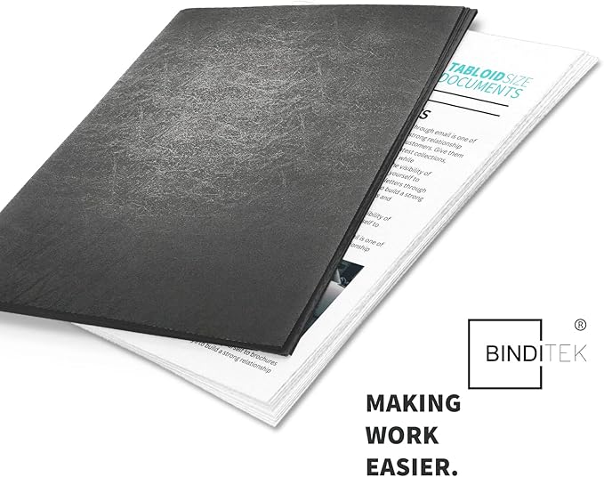 Binditek 20 Pack 16 Mil Leather-Textured Heavyduty Polycovers, 11 x 17" Tabloid Size, Binding Presentation Covers for Business Reports and Proposals, Black, Office Supplies