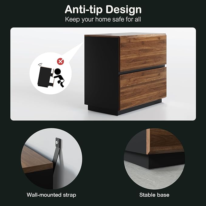 2 Drawer Lateral File Cabinet, 31w*28h Wood Filing Cabinet with Anti-tilt Mechanism, Home Office Storage Filing for Letter, A4 & Legal Size, Black Walnut