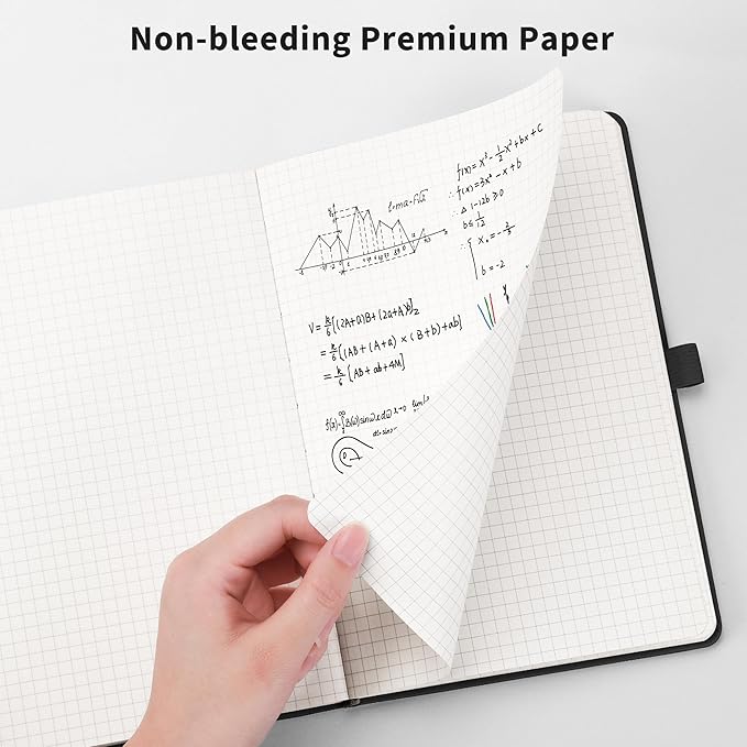 RETTACY Graph Grid Paper Notebook, 2-Pack, 192 Pages per Pack, A5 Medium Size (5.7'' x 8.3''), Leather Hardcover, 100 GSM Thick Paper, for School, Students, Math, Engineering (Black & Light Green)