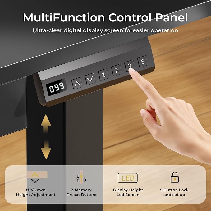 COMHOMA Electric Standing Desk with Drawers, 55 x 24 Inch Sit Stand up Desk with Monitor Stand, Laptop Stand, Height Adjustable Home Office Computer Desks with Memory Preset Controller (Ebony Black)