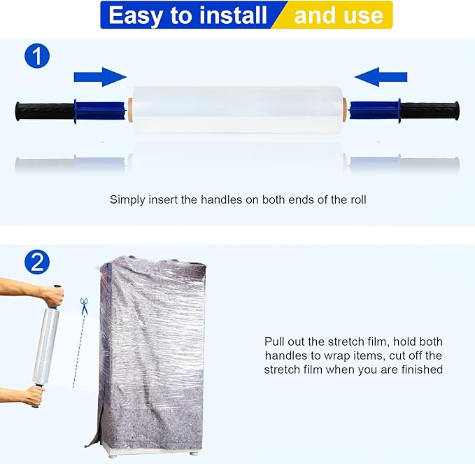 Stretch Film, RAZCC Stretch Wrap Industrial Strength, Shrink Wrap for Pallet Wrap, Heavy Duty Clear Plastic Wrap with Handles, Moving Wrapping Plastic Roll, 15" x 1000 Ft Per Roll, 60 Gauge, 4 Pack