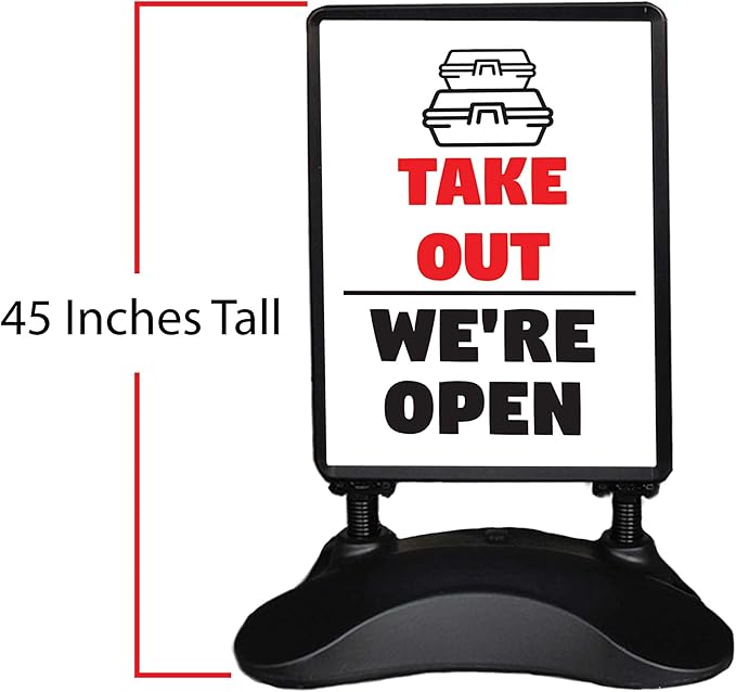 Outdoor Message Board Sidewalk Sign Open Drive Thru Take Out Sign Double Sided Restaurant Business Swinging Sign (TAKE Out)