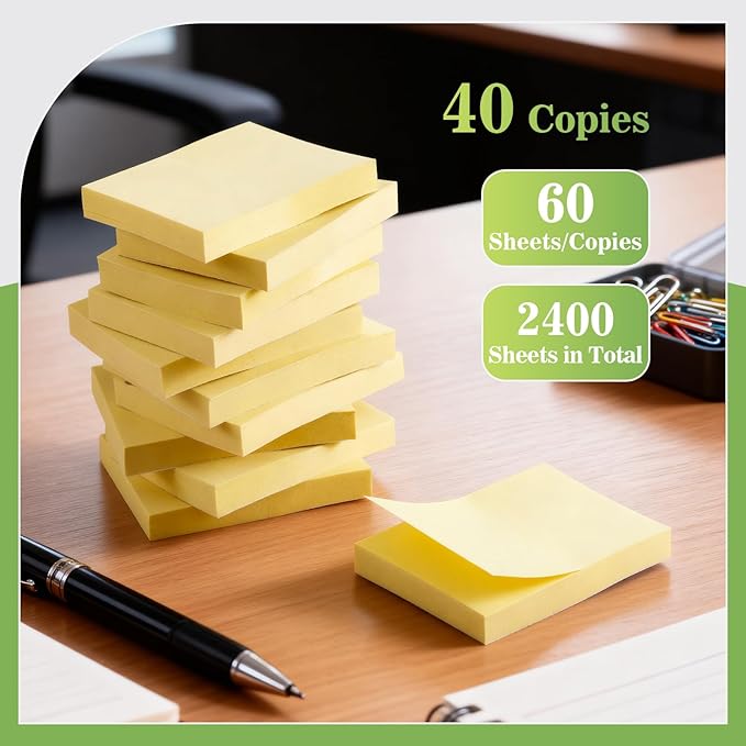 (40 Pads) Sticky Notes 1.5x2 in,Classic Yellow Post Self Stick Pad Its, Clean Removal Sticky Pads Bulk for Office, Home, School,Teachers, Meeting, Notebooks