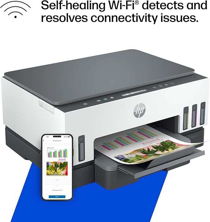HP Smart Tank 7001 Wireless All-in-One Ink Tank Printer, Scanner, Copier with 2 years of ink included, Best-for-home office, Cartridge-free Refillable, AI-enabled (28B49A)
