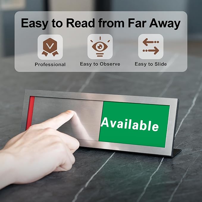 Do Not Disturb Sign for Office, Office Desk Signs with Slider, Acrylic Privacy, Slider Desktop Sign, 9.75" x 3" Brush Silver