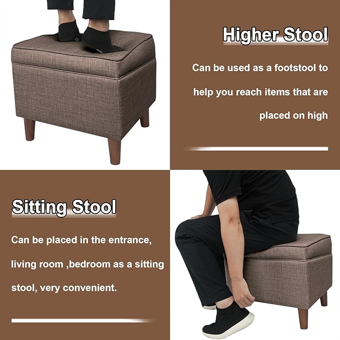 Storage Ottoman with Adjustable Cover, Soft Step Stool, Footrest and Seat, Ottoman Foot Rest for Living Room, Bedroom, Dorm, Brown