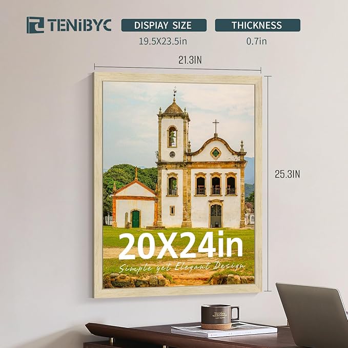 20x24 Picture Frames Set - 3 Pack - Natural Oak Wood - Display Wall Posters, Gallery Displays, Large Photos & Puzzles - Wall Decor