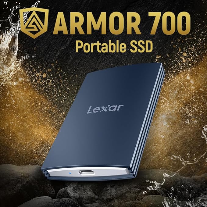 Lexar 4TB Armor 700 Portable SSD, Up to 2000MB/s, USB 3.2 Gen 2x2, Rugged, IP66 Water & Dust Resistance, Compatible w/iPhone 15/16, Cameras, Gaming, External SSD, Dark Blue (LAR700X004T-RNLNU)