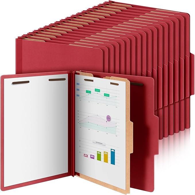 Skyygemm 72 Pcs Classification Folders Letter Size, 1 Divider Pressboard File Folder with Fasteners, Expanding File Organizer Bulk for Teachers, Clergy, Office, Church, Christmas Donations (Red)