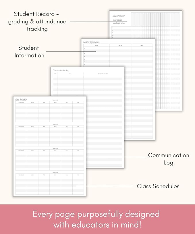 Lamare Teacher Planner 2025-2026 Academic Year – Undated Planner & Lesson Planner Book for Teachers with Class Schedule, Student Info & Weekly Planning