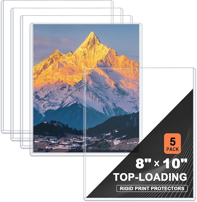Ndsox 5 Pack 8" x 10" Rigid Print Protectors Clear Hard Plastic Sheet Protectors Top Loading for Photographs, Photo Papers, Posters, Prints, Birth Certificates, Heavy Duty No-Hole Rigid Photo Sleeves
