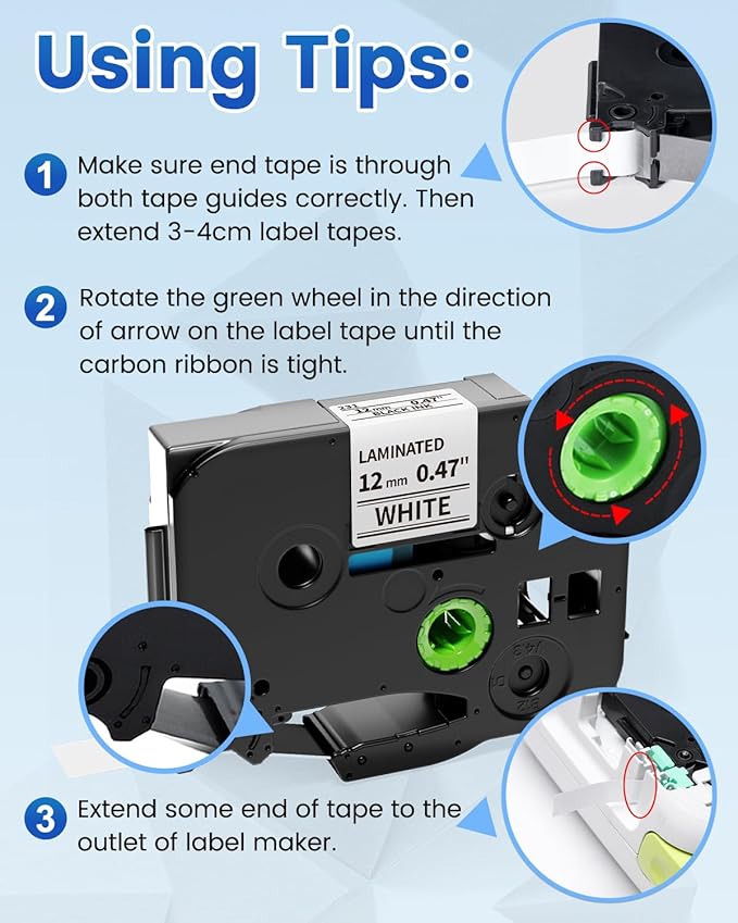 Anycolor Compatible with Brother P Touch Label Tape TZe TZ Tape 12mm 0.47 Laminated White Replace for TZe-231 Label Maker Tape Ptouch PT-D210 PT-D220 PT-H110 PT-D610BT PT-D600 PT-D410 PT-D400, 5pk