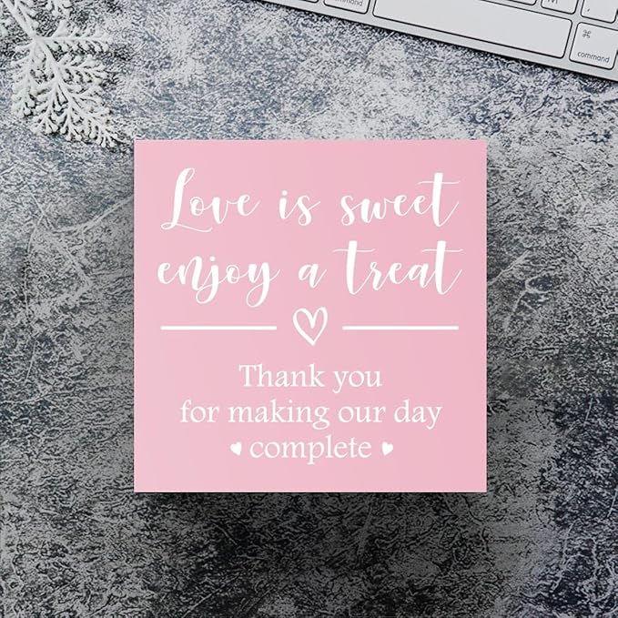 Love is Sweet Enjoy a Treat Wooden Box Sign Decorative Wedding Party Dessert Table Wood Box Sign Home Decor Rustic Square Desk Decor Sign for Shelf Pink