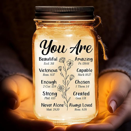 Christian Mason Jars Night Light, Christmas Birthday Gifts for Christians Women Faith Bible Religious Catholic Spiritual Gift for Women Prayer, Christmas Decorations, Best Mom Ever Gifts