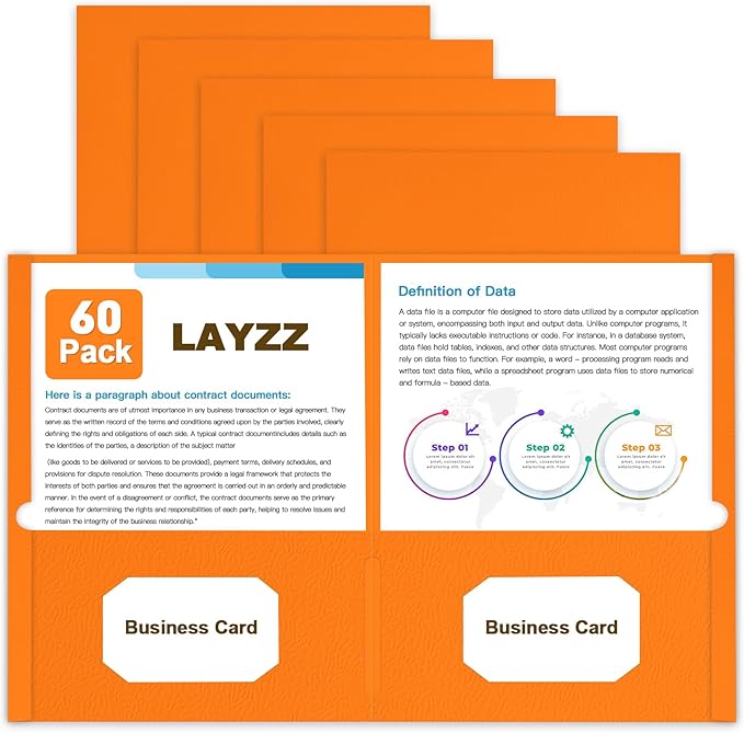 60 Pack Paper Pocket Folders, 2 Pocket Folders, Letter Size, Orange