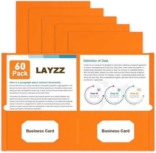 60 Pack Paper Pocket Folders, 2 Pocket Folders, Letter Size, Orange