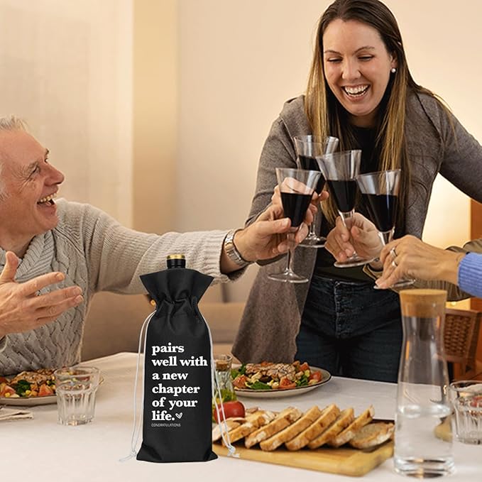 Black Funny New Chapter Wine Bag New Beginnings Gifts for Women Men Farewell Gifts for Friends Going Away Gifts for Coworkers Women Men Moving Away Gifts for Friends New Teacher Gifts