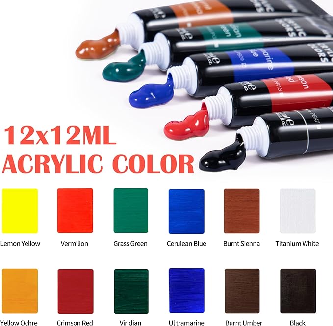 Falling in Art 52Pcs Acrylic Paint Set with Table Easel, Art Painting Kit with Acrylic Paints, Canvas Panels, Paintbrushes, Canvas Supplies Kit for Kids, Adults, Beginners, and Artists, Red