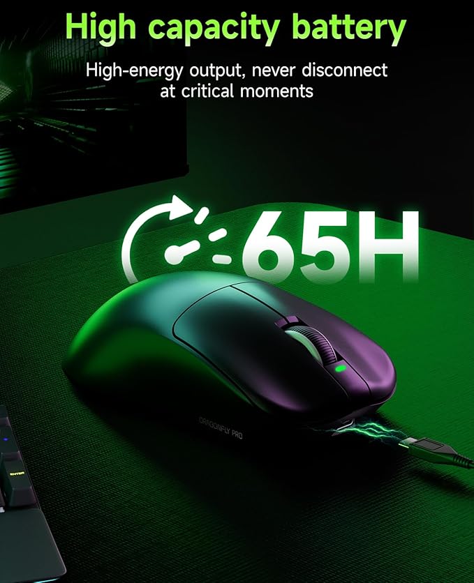 VGN F1 PRO Wireless Gaming Mouse - Ultralight 49g - Wireless & Wired Mode - 26000 Adjustable DPI - 1000Hz Polling Rate - 65 Hours Battery - Programmable Buttons - Esports Professional Grade - USB-C