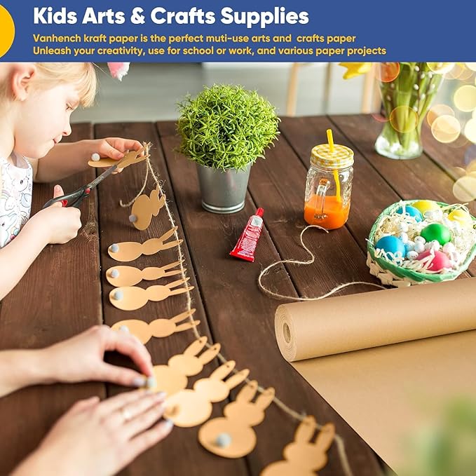 Vanhench 48"x 2400" (200') Brown Jumbo Roll Wrapping Paper, Kraft Craft Paper Roll for Bulletin Board Kids Arts Crafts Packing Shipping Poster Construction, Christmas Wrapping Paper